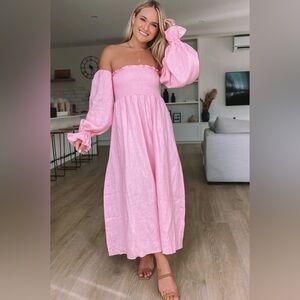Petal & Pup Pink Linen Off Shoulder Gabriella Dress